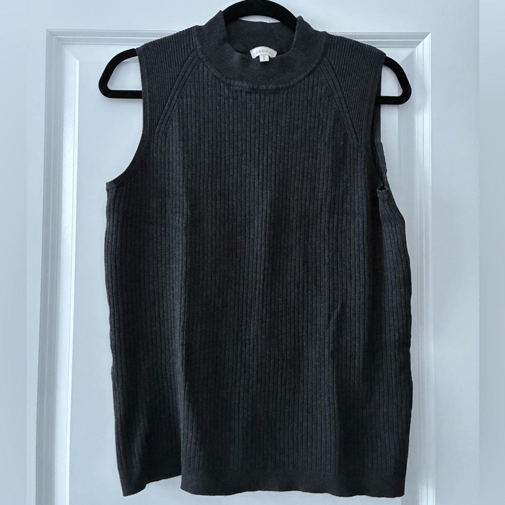 Laura Size XL Sleeveless Mock-Neck Knit Sweater - Gray